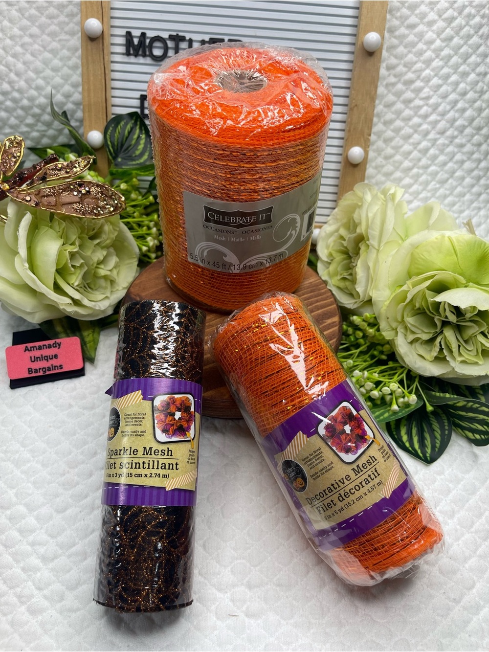 Halloween Deco Mesh Bundle Orange Black Sparkle Craft Ribbon 3 Rolls